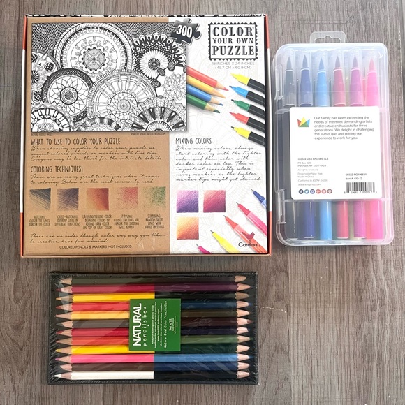Art color your own puzzle 30pc marker set colored pencil set all new